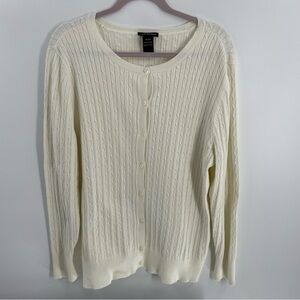 Lane Bryant Cable Knit Ivory Cotton Button Up Long Sleeve Cardigan Sweater Layer
